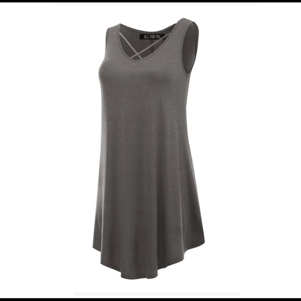🌵 3/$10 Cross neck sleeveless tunic stretchy grey